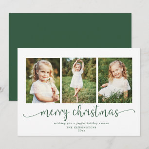 Moderne typografie groene kerstvakantie 3 foto feestdagenkaart