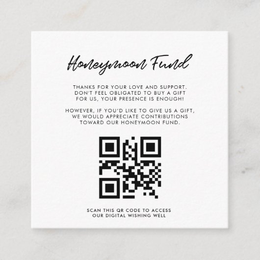 Moderne typografie Honeymoon code QR Informatiekaartje (Voorkant)