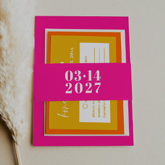 Moderne Typografie Hot Pink bruiloft uitnodiging Uitnodigingen Wikkel