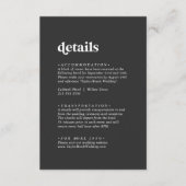 Moderne typografie | Houtskool Grijs Bruiloft Deta Informatiekaartje (Voorkant)