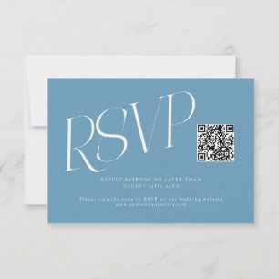 Moderne typografie Huwelijks QR-code Denimblauw RSVP Kaartje
