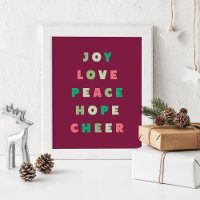 Moderne typografie Joy Love Peace Hope Kerstmis