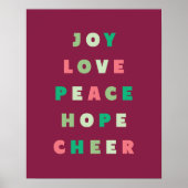 Moderne typografie Joy Love Peace Hope Kerstmis Poster (Voorkant)