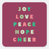 Moderne typografie Joy Love Peace Hope Kerstmis Vierkante Sticker (Voorkant)