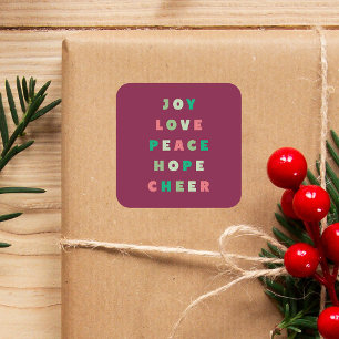 Moderne typografie Joy Love Peace Hope Kerstmis Vierkante Sticker