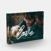 Moderne typografie 'Love' over elkaar heen geplaat Fotoblokken (Links)