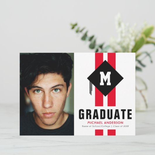 Moderne typografie Mannelijk Afstuderen Foto Aankondiging (Staand voorkant)