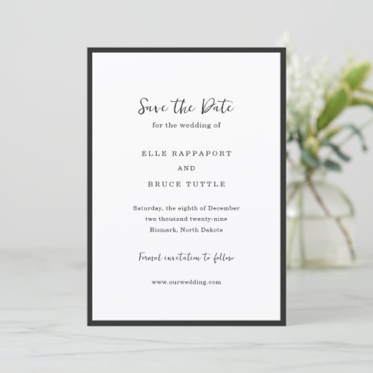 Moderne typografie Minimalistische bruiloft Save The Date (Staand voorkant)