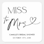 Moderne typografie Miss to Mrs Bruidsfeest Vierkante Sticker (Voorkant)