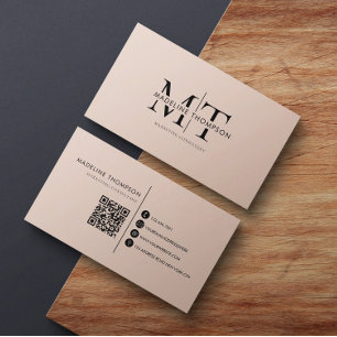 Moderne Typografie Monogram Boho Cream QR-code Visitekaartje