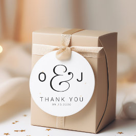 Moderne typografie monogram bruiloft dank u ronde sticker