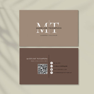 Moderne typografie Monogram Khaki en Bruine QR-cod Visitekaartje