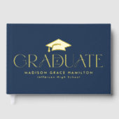 Moderne Typografie Navy Foto Afstuderen Gastenboek (Voorkant)