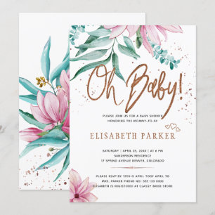 Moderne typografie oh baby bloemen baby shower kaart