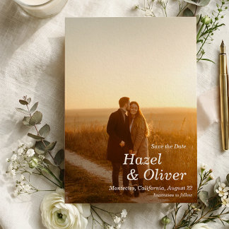 Moderne typografie-overlay foto bruiloft save the date