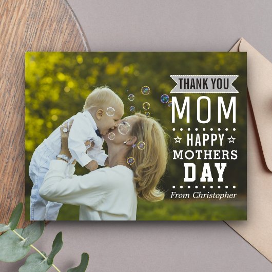 Moderne Typografie Overlay Happy Moederdag Photo Briefkaart