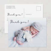 Moderne Typografie Pasgeboren Baby Foto Dank u Briefkaart (Voorkant / Achterkant)