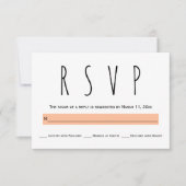 Moderne typografie perzik bruiloft RSVP kaartje (Voorkant)