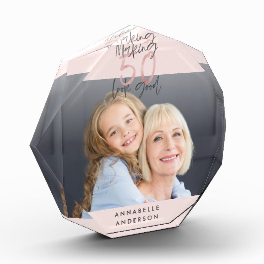 Moderne typografie Pink Girly 50ste verjaardag Fotoblokken (Links)