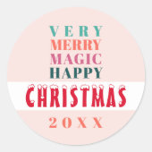 Moderne typografie Prettig kerstfeest Ronde Sticker (Voorkant)