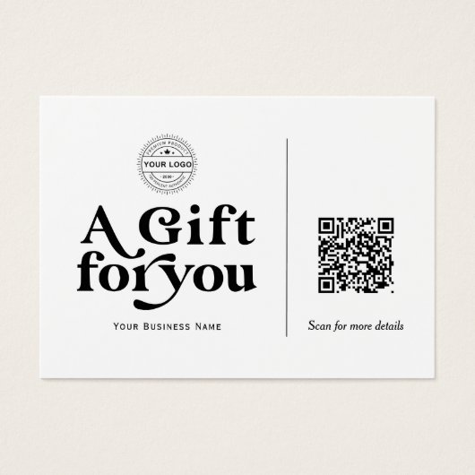 Moderne Typografie QR-code Cadeaubon Visitekaartje (Voorkant)