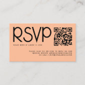 Moderne Typografie QR Code Peach Bruiloft RSVP Informatiekaartje (Voorkant)