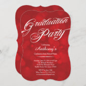 Moderne Typografie Red Bokeh Graduation Party Kaart (Voorkant / Achterkant)