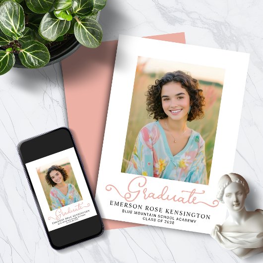 Moderne Typografie Roze Afstuderen Foto Aankondiging