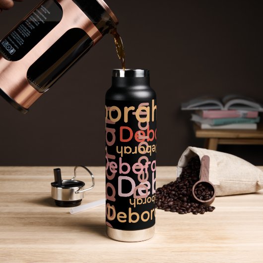Moderne Typografie Roze Namen Zwart Waterfles (Koffie)