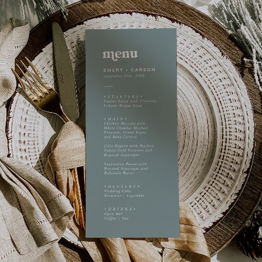 Moderne typografie | Sage Groen Huwelijksdiner Menu