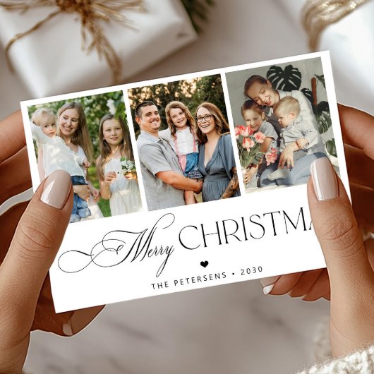 Moderne typografie script 3 foto's Vrolijk kerstfe Feestdagenkaart