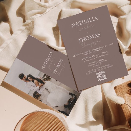 Moderne Typografie Script Foto QR Code Bruiloft Kaart