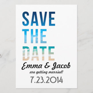 Moderne typografie strand bruiloft save the date kaart
