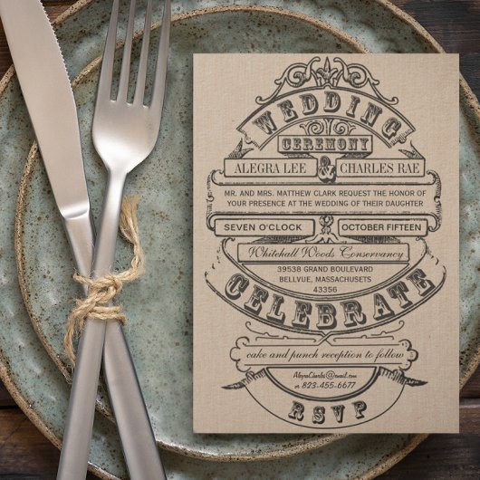 moderne typografie Ticket Wedding Invite Kaart