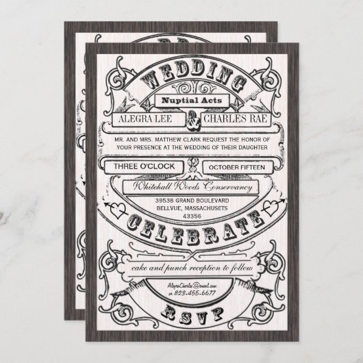  moderne typografie Ticket Wedding Invite Kaart (Voorkant / Achterkant)
