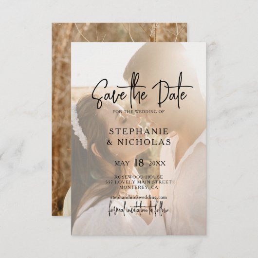 Moderne typografie Transparante foto Bruiloft Save The Date (Voorkant / Achterkant)