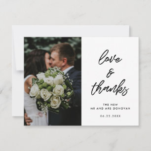 Moderne typografie trouwfoto liefde en bedankt