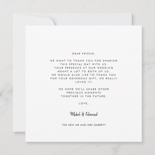 Moderne typografie trouwkaart bedankkaart vierkant aankondiging (Achterkant)