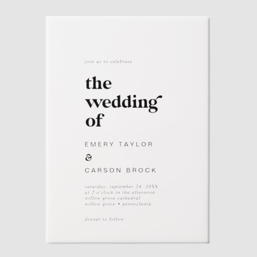 Moderne typografie Unieke retro bruiloft Vellum Uitnodigingen (Voorkant)