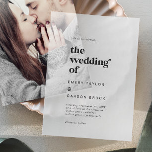 Moderne typografie Unieke  retro bruiloft Vellum Uitnodigingen