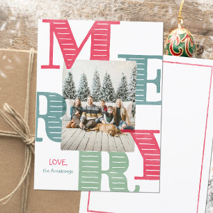 Moderne typografie van één foto-Waterverf Feestdagenkaart