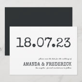 Moderne typografie van schrijfmachine-huwelijk ops save the date (Voorkant / Achterkant)