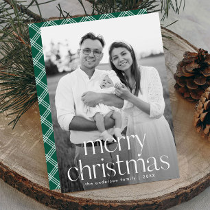 Moderne Typografie Vrolijk Kerstfeest Groene Foto Feestdagenkaart