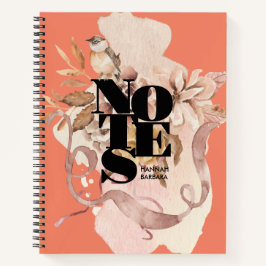 Moderne Typografie Waterverf Vogelbloemen & Naam Notitieboek