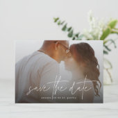 Moderne Typografie White Overlay Photo QR code Save The Date (Staand voorkant)