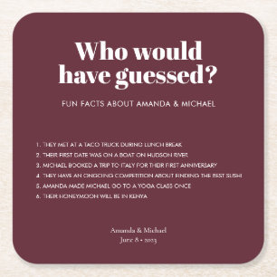 Moderne Typografie Wijn Rood Bruiloft Leuke Feiten Vierkante Kartonnen Onderzetter