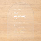 Moderne Typografie Witte Boho  Retro Huwelijk Acryl Uitnodigingen (Voorkant)