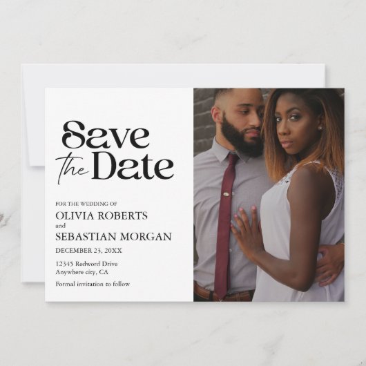 Moderne Typografie Witte Foto Bruiloft Save The Date (Voorkant)