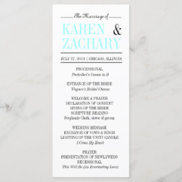 Moderne Typografie Zwart en Aqua Wedding Programma
