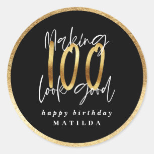 Moderne typografie zwart en goud 100e verjaardag ronde sticker